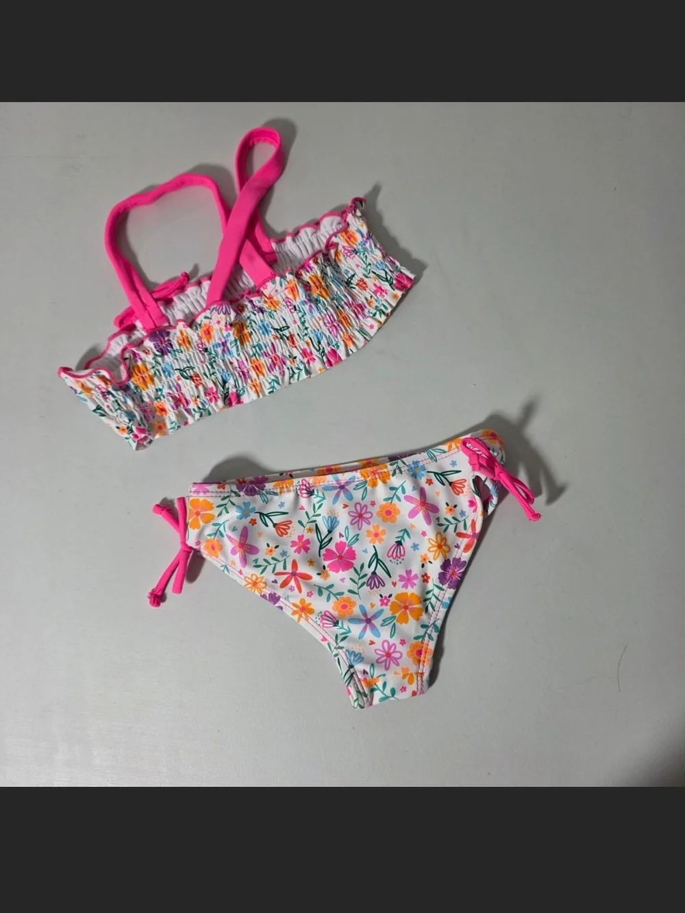 Girls' Floral Pink Tie-Accent Bikini Set